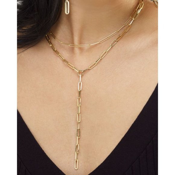 14K Lariat Paperclip Y-Necklace - Picture 2 of 3
